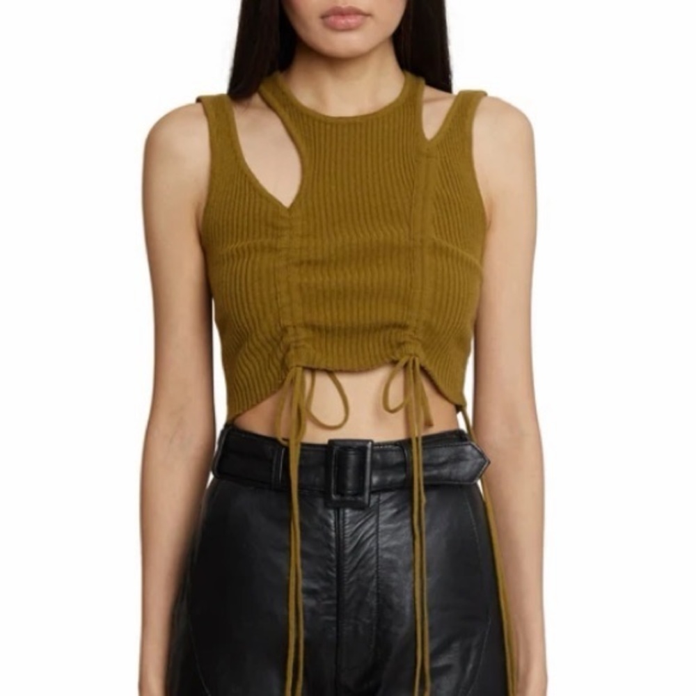 Danielle Guizio Green Knit Cutout Top